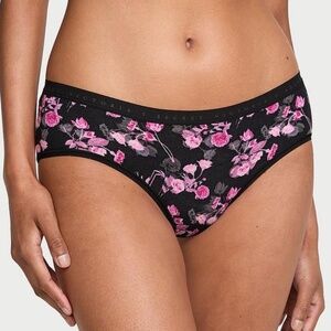 Victoria's Secret Stretch Cotton Hiphugger Panty Black Floral M NEW